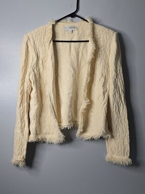 St. John Cream Fringe Trim Knit Jacket